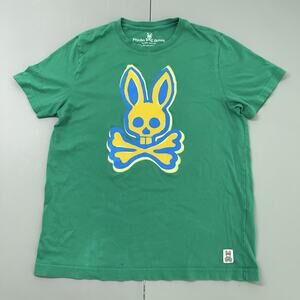Psycho Bunny T-Shirt Men's 4 S Green Cotton Graphic Print Logo Short Sleeve